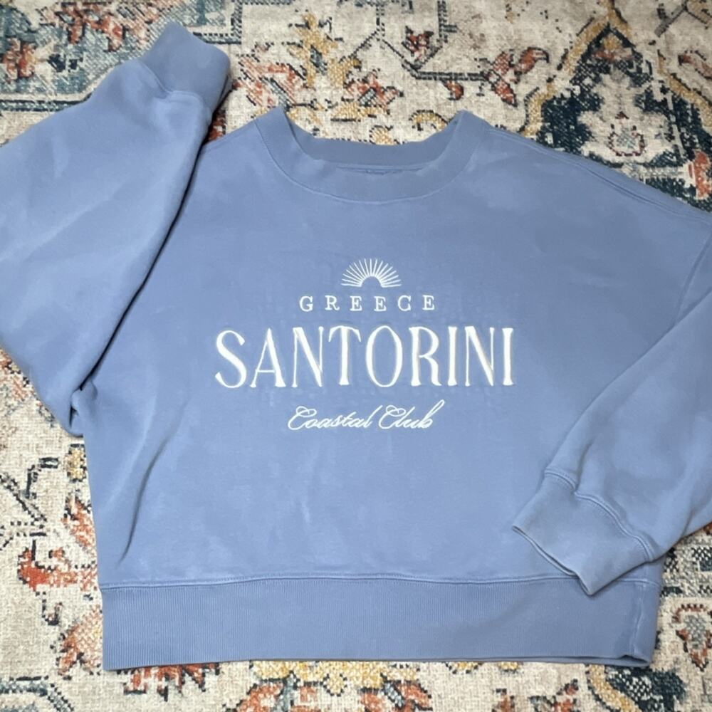 Abercrombie & Fitch Soft A&F Blue Greece Embroidered Crewneck Sweatshirt Medium